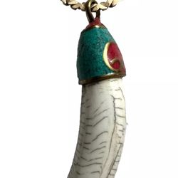 Vintage ethnic Tibetan Yak Bone Amulet Handmade Pendant Tusk & tooth  Shape 2.2”inch long