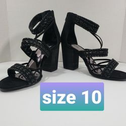 Size 10M Carlos by Carlos Santana Black Suede Strappy Sandals block heels