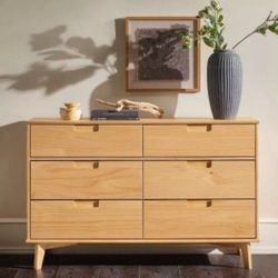 Mid Century Modern Groove Wood 6 Drawer Dresser(New In A Box)