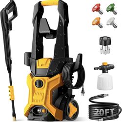 Power washers for Home, 4 Quick-Connect Nozzles & Adjustable Soap Tank Washers for Cars, Driveways, Patios, Fences, Home Cleaning (Orange)