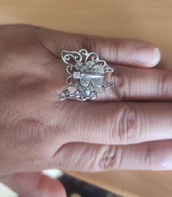 🦋 Anillo De Plata Mariposa Con Cristales | Talla 7 |