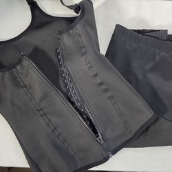 Black Waist Trainer Tank Top - S/M Women, Zipper Corset Body Shaper Tummy Control With Pants