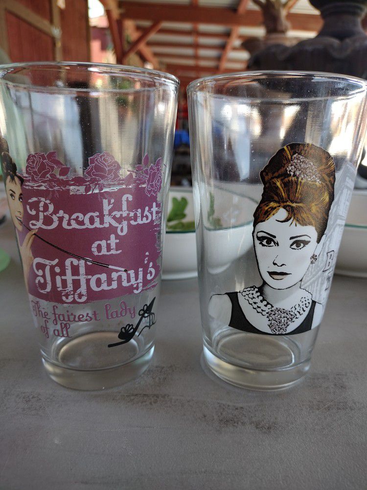 Vintage 1995 BREAKFAST AT TIFFANY'S AUDREY HEPBURN GLASSWARE SET glasses AVELA