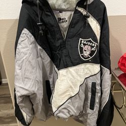 Vintage 90s Pro Player by Daniel Young Oakland Raiders Puffer Half-Zip Pullover Jacket XL