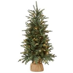National Tree Company 4 ft Pre-Lit Everyday Collection Mini Artificial Christmas Tree, 150 Clear Lights, 643 Tips, Burlap Base, Green 458 G94335