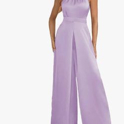 Light purple Zoghoo Women's Halter Jumpsuits Satin Wide Leg Jumpsuit for Women Dressy High Waist One Piece Rompers with Pockets new size small new 