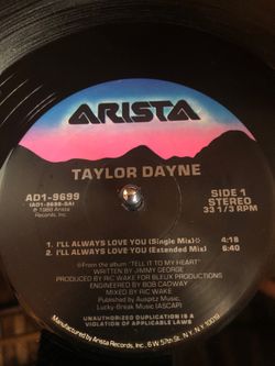 Taylor Dayne - I’ll Always Love You - 1987 - 12” Vinyl - Great Condition