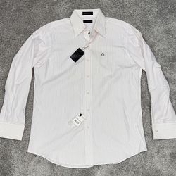 New With Tags! J. Ferrar Men’s Size Large White Striped Long Sleeve French Cuff Dress Button Down Shirt