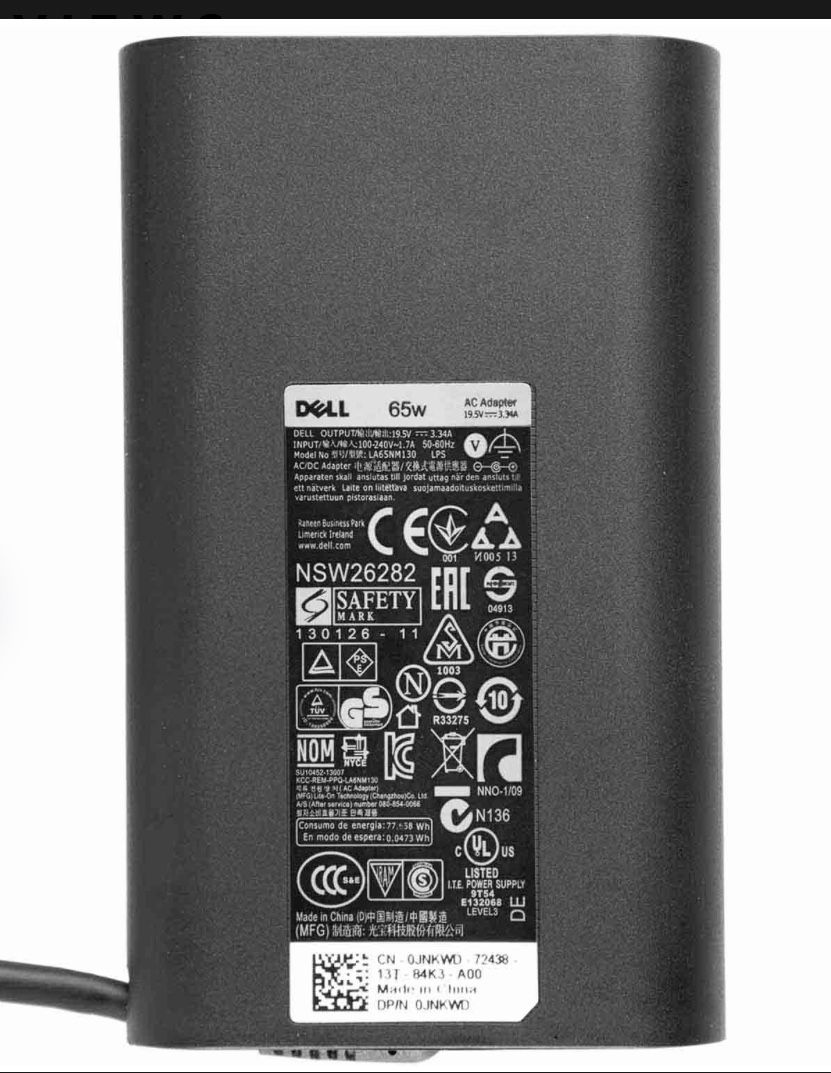 Dell 65W 19.5V 3.34A Ac Adapter Charger Power Supply