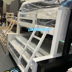 Twin Full White Bunk Bed With Mattress New