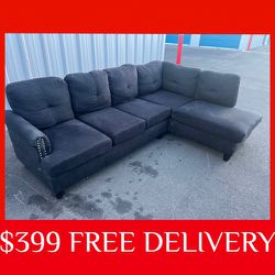 Black Studded 2 piece SECTIONAL sectional couch sofa recliner (FREE CURBSIDE DELIVERY)