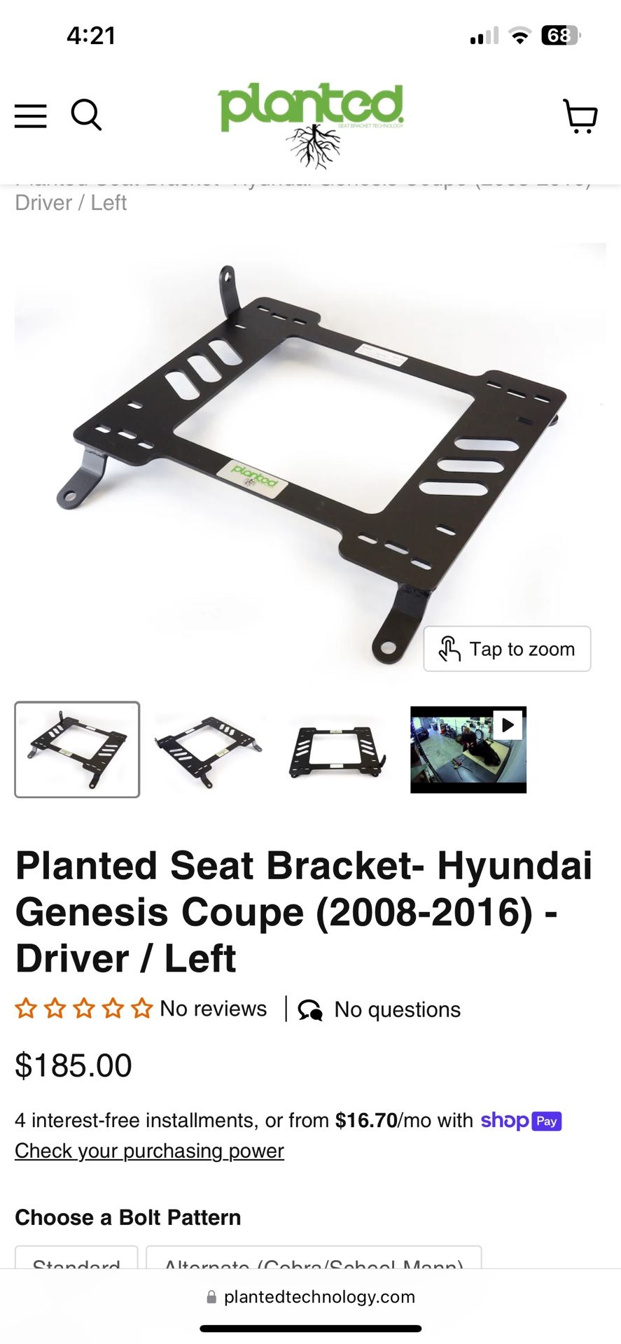 Planted seat Bracket For Genesis Couoe