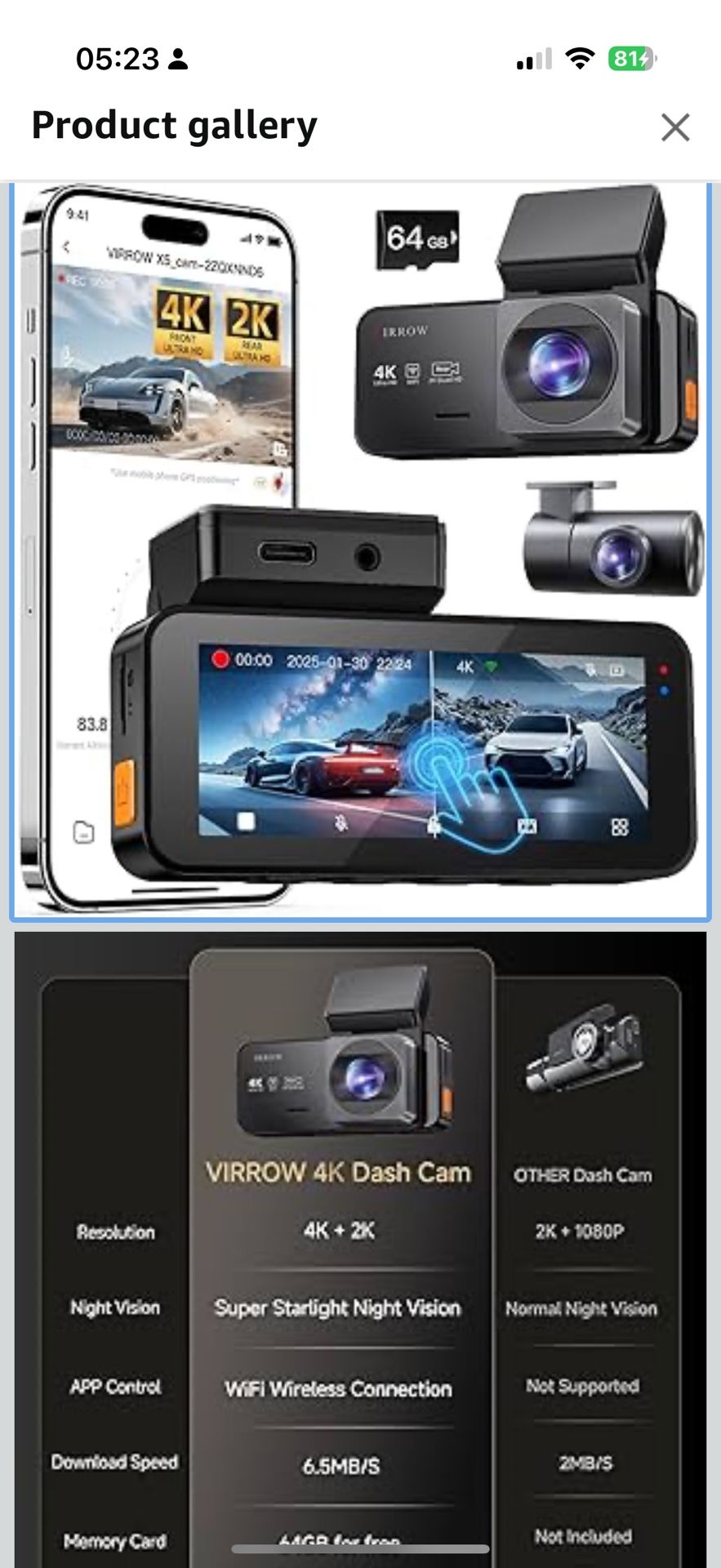 Dash Cam Front and Rear: 4K+2K Dash Camera for Cars with Touch Screen 3.39" - Dashcam with WiFi APP Control 64GB Parking Mode Night Vision Loop Record