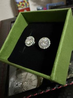 Moissanite 925 Sterling Silver Round Halo Earrings 