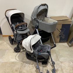 Nuna Mixx Stroller With Car Seat And Bassinet With Stand White Canopy 