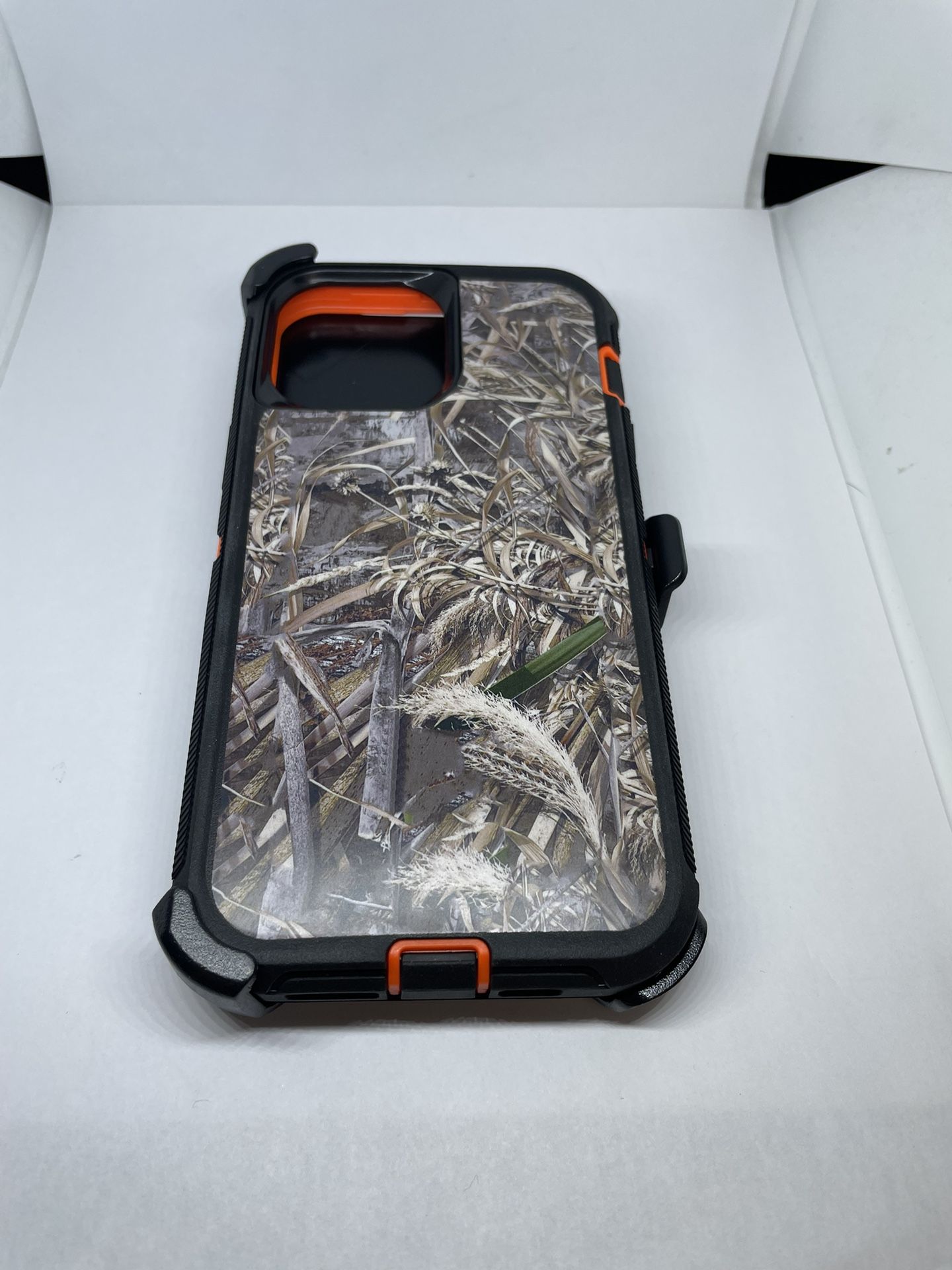 For iPhone 13 Pro Max Orange Camouflage Case With Belt Clíp Holster