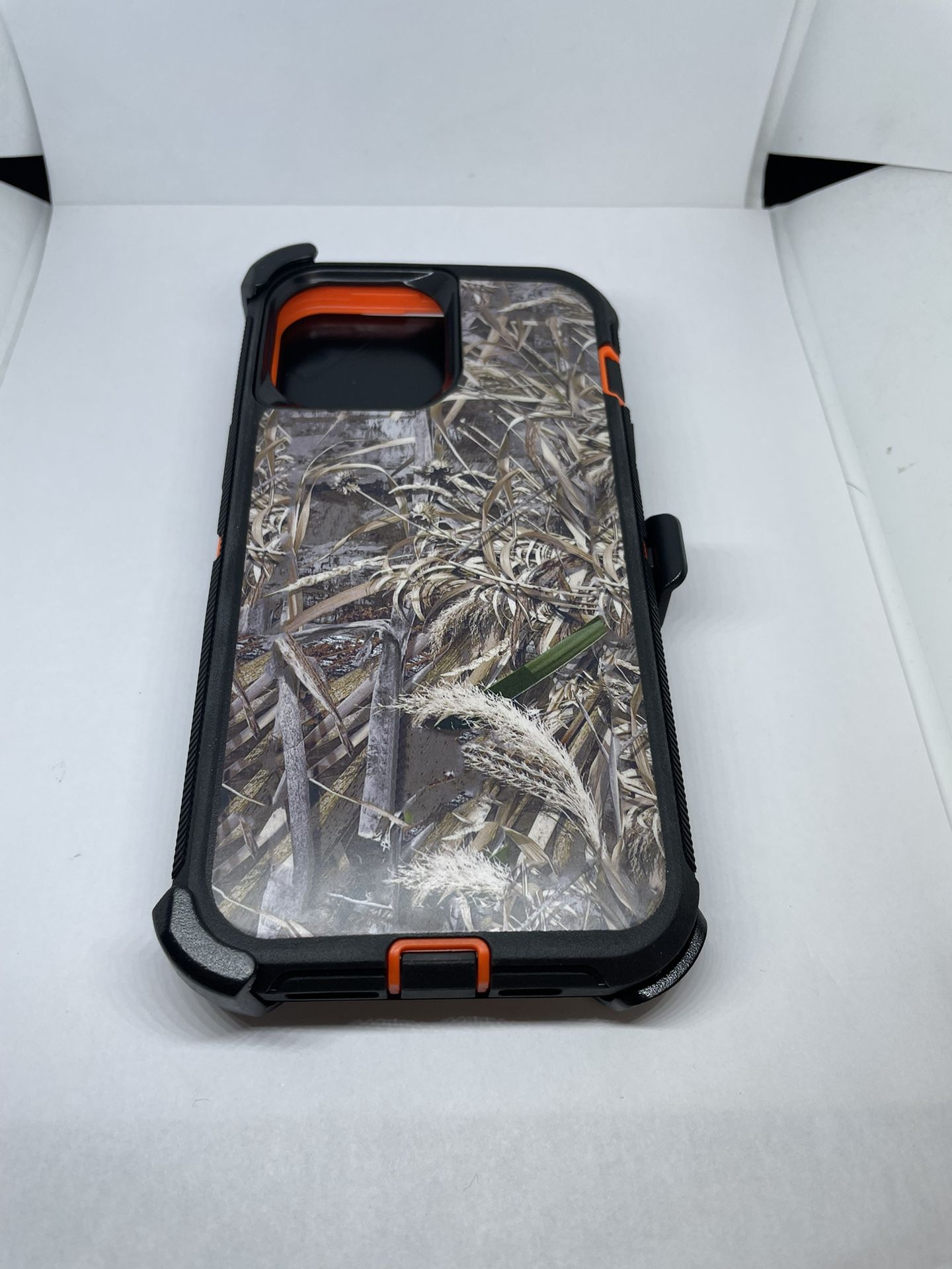 For iPhone 13 Pro Max Orange Camouflage Case With Belt Clíp Holster 