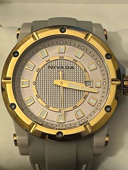 Nivada Swiss Men's Two-Tone Gold & Silver Sport Watch with Grey Dial and Rubber Strap