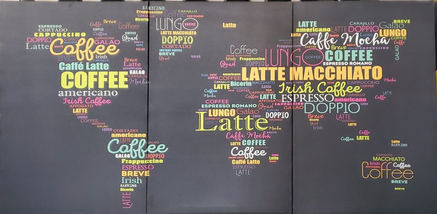 3 Panel Coffee Map Wall Art Canvas