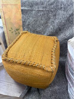 Woven Mustard Pouf Ottoman / Floor Cushion
