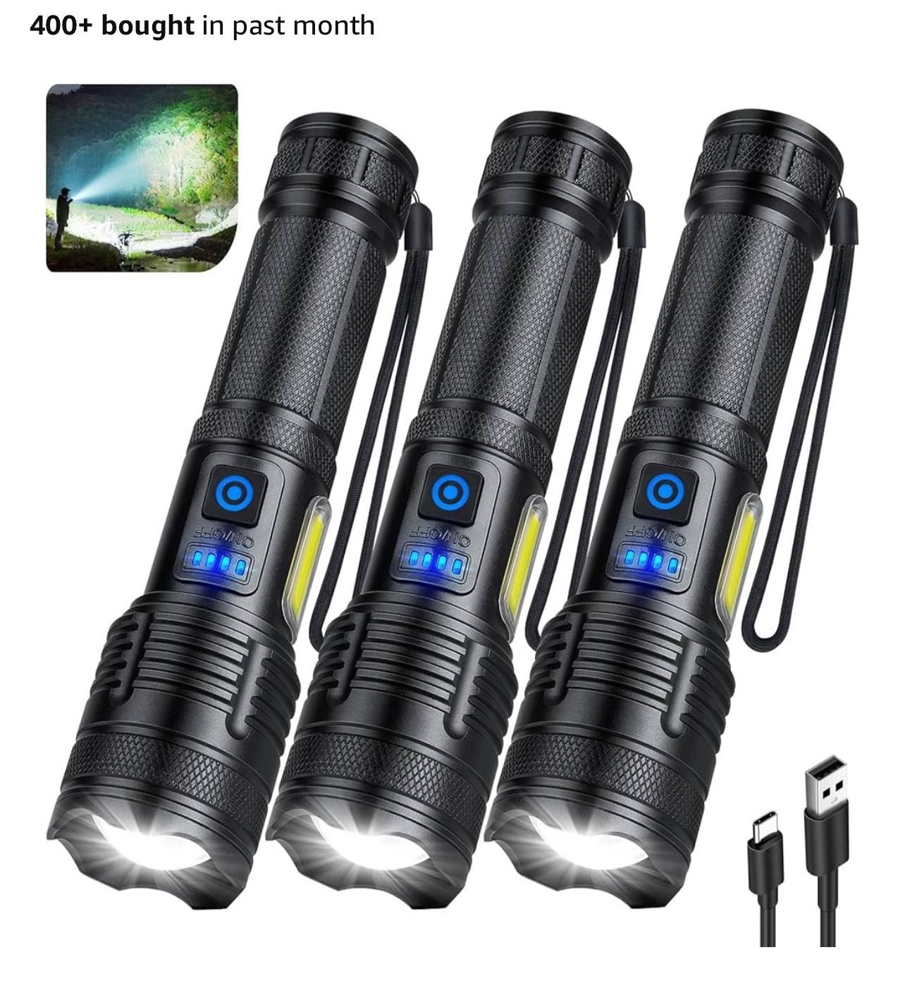 KINGCAESAR 3 Pack Rechargeable Flashlights 6000 High Lumen, Ultra Bright LED Flash Light for Home, High Powered Flashlights with 7 Light Modes, IPX7 W