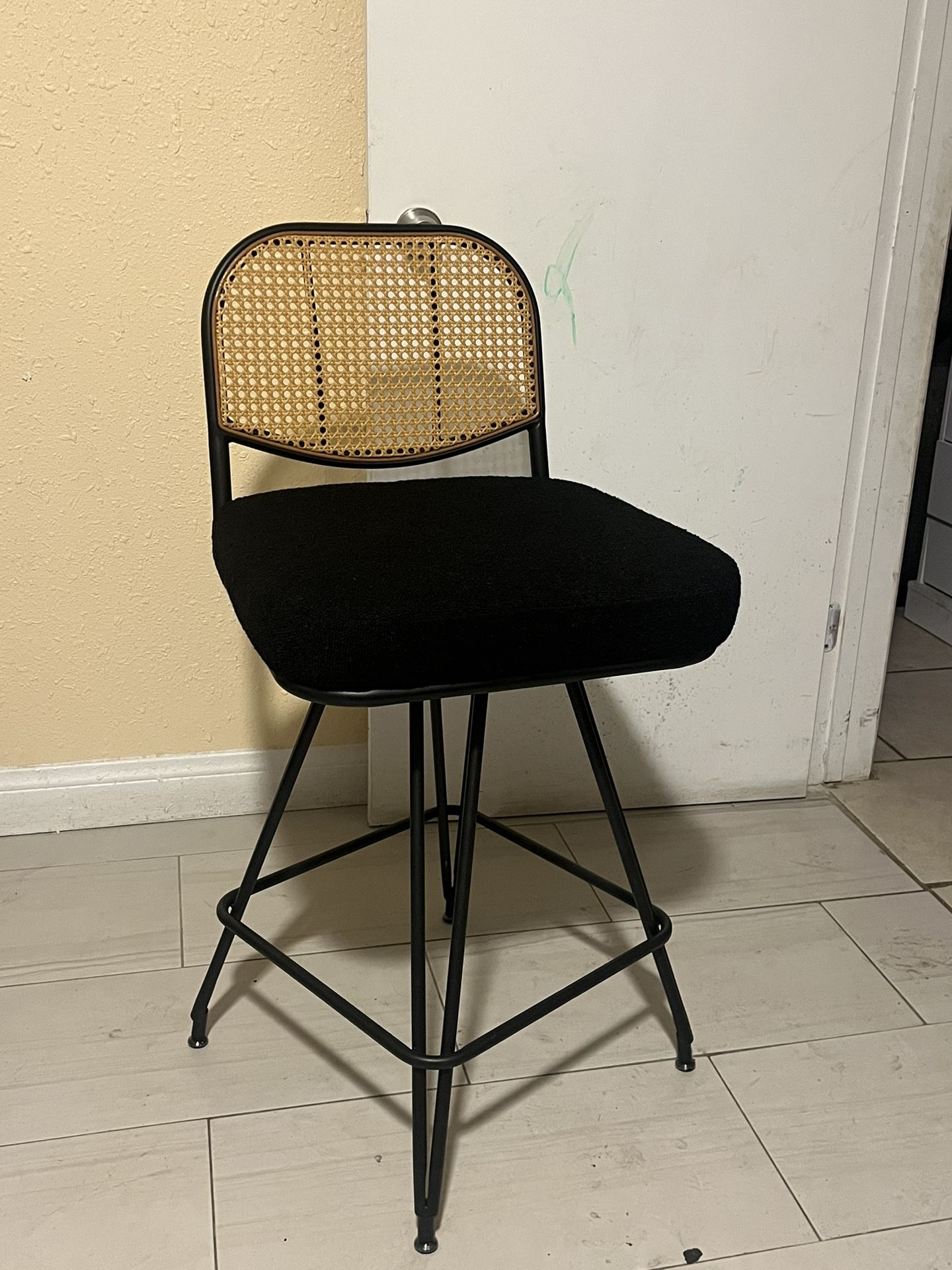 Black Rattan Back Bar Stool