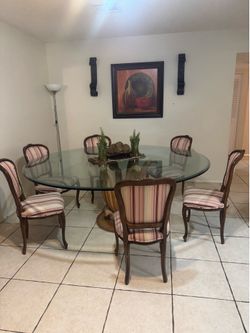 Glass table Solid Caoba Wood Dining Table Set (12 Chairs)