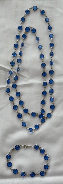 Vintage Swarovski Blue Crystal Necklace & Bracelet Set / Swan Logo