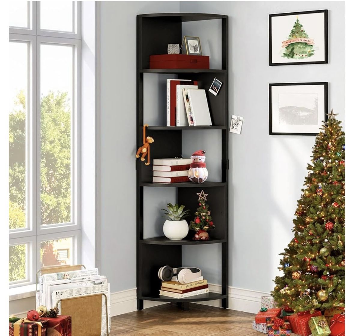 6-Tier Corner Shelf, 68.8" Tall Modern Free Standing Zigzag Corner Bookshelf, 6 Shelf Display Corner Bookcase Open Small Book Shelves for Living Room,
