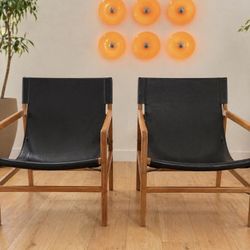 Beautiful pair of Leather vintage-style sling lounge chairs 