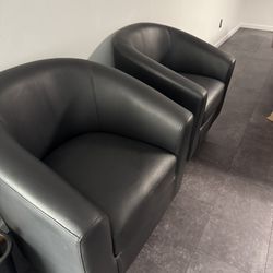 Black Faux Leather Barrel Chairs – 1 Left
