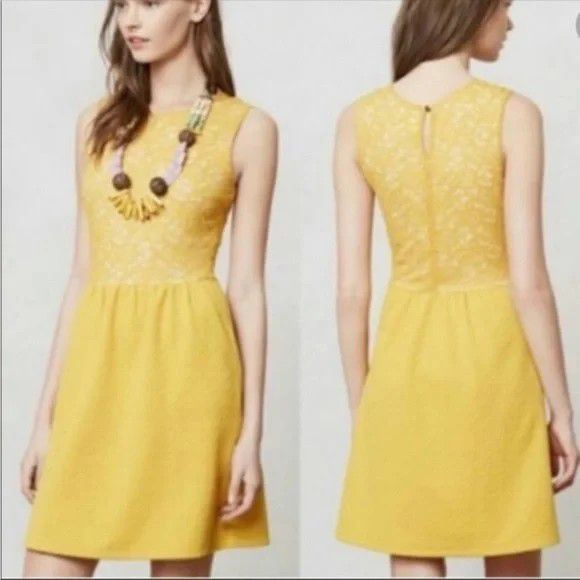 Maeve Yellow Block Lace Dress 