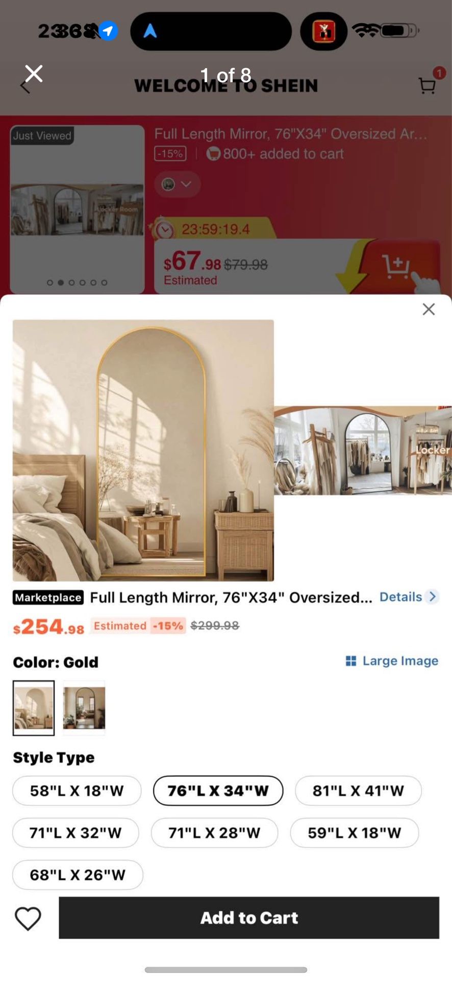 Full Length Mirror, 76"X34" Oversized Arched Mirror Large Standing Mirrors, Tall Mirrors Body Floor