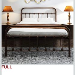 NEEBIRGELIA Metal Bed Frame Full Size with Headboard and Footboard Single Platform Mattress Base,Metal Tube and Iron-Art Bed(Full, Antique Brown)