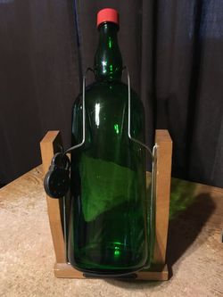 VINTAGE J&B RARE EMPTY GALLON BOTTLE ON WOODEN CADDY