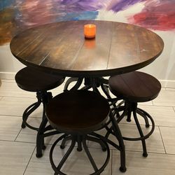 Circular Wood/Iron Height Adjustable Dining Table & Chairs