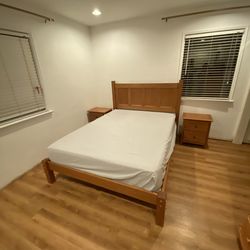 Solid Wood Queen Bed Frame + 2 Matching Nightstands