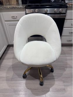 White Upholstered Swivel Desk Chair w/ Gold Base