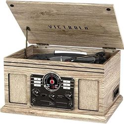 Victrola Nostalgic 6-in-1 Bluetooth Record Player & Multimedia Center with Built-in Speakers – 3-Speed Turntable, CD & Cassette Player, FM Radio,