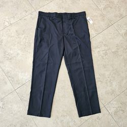 New IZOD Mens Black Non Iron Stretch Front Flat Straight Dress Pants $85