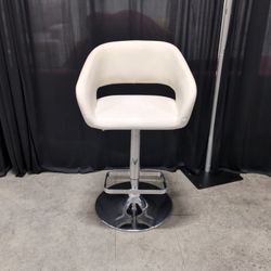 Cream Faux Leather Swivel Bar Stool with Chrome Base