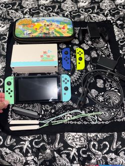 Nintendo Switch Console Animal Crossing Edition with Extra joy cons & 256GB Memory Card