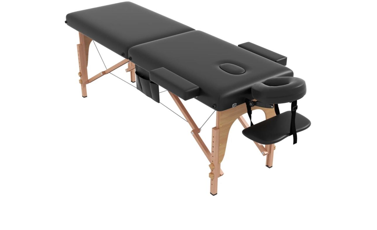 civama Massage Table Massage Bed Portable, 29 LBs Light Weight 2 Section Foldable Tattoo Bed Facial Care Spa Lash Bed Height Adjustable Sturdy Wooden 