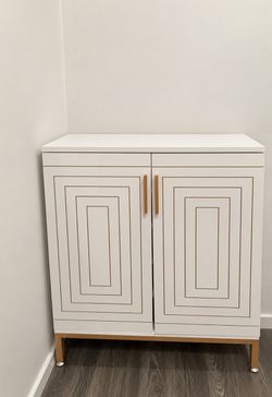 White and Gold Two-Door Storage Cabinet