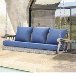 Newly assembled Heavy Duty 900 LBS Porch Swing Chair 3-Person Outdoor Rattan Patio Swing Lounge