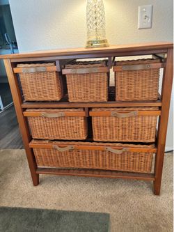 Wicker/Wood Dresser/ Storage organizer