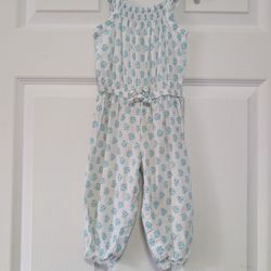 Carter's Blue and White Floral Romper Girls Size 9 Months 
