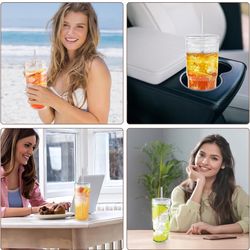 20 OZ Iced Coffee Cup With Glass Lids and Straws,High Borosilicate Glass Tumbler Cup Reusable Wide Mouth Smoothie Cups(Clear,1cup)