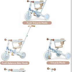Lume TR008 Tricycle for Toddlers 1-3, 5-in-1 Push Trike with Parent Handle & Safety Guard, Convertible Balance Bike, Ideal Birthday, Coastal