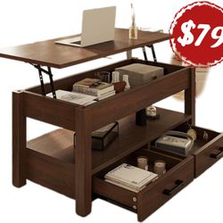 41.7'' Coffee Table, Lift Top Coffee Table with Storage Drawers and Hidden Compartment, Retro Central Table with Wooden Lift Tabletop for Living Room,